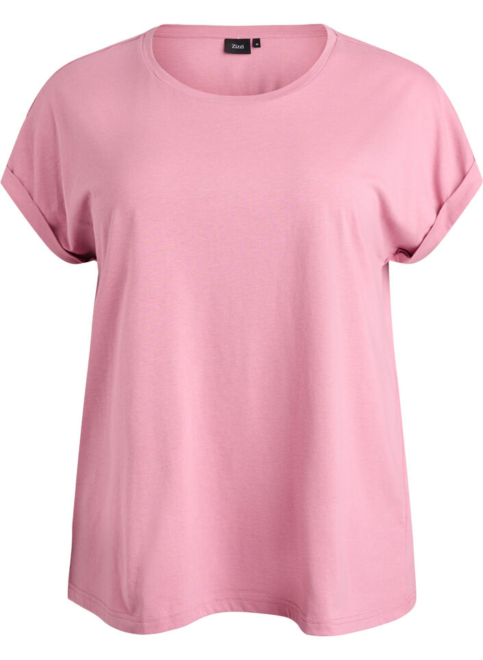 T-shirt &agrave; manches courtes en coton m&eacute;lang&eacute;, Rose, Packshot image number 0