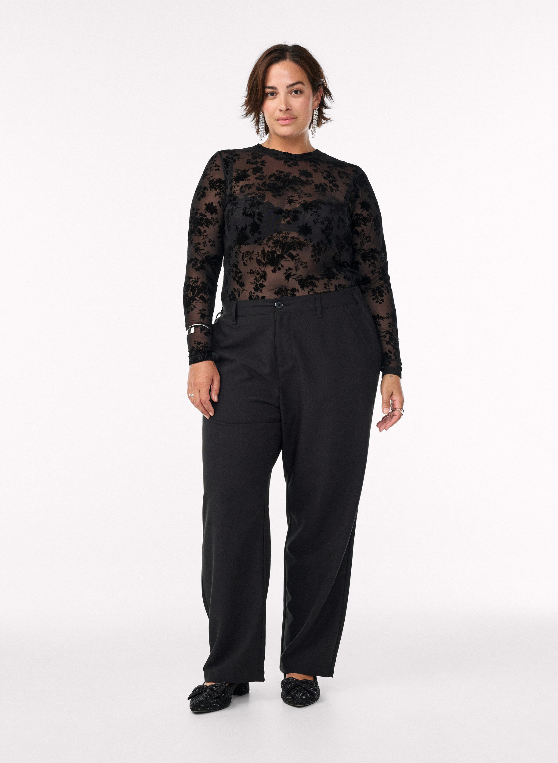 ZizziBlouse en maille &agrave; motif floral, Noir, Model image number 1