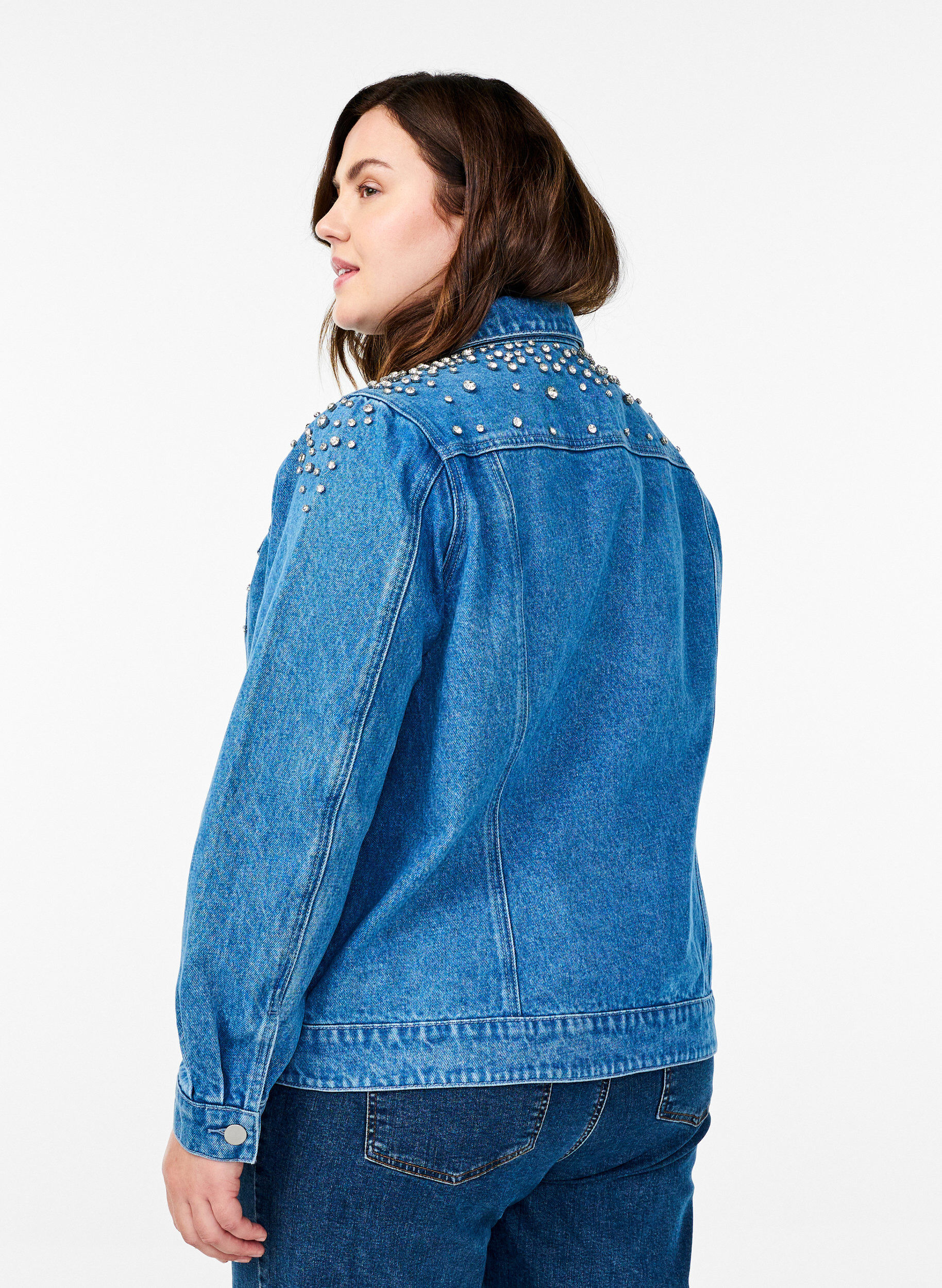 Zizzi Veste en jean avec strass, Bleu, Model image number 2