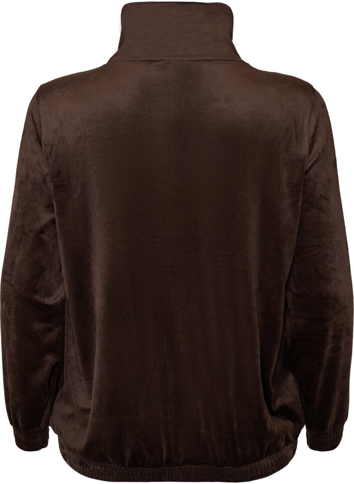 Cardigan en velours doux avec fermeture zipp&eacute;e et col montant, Marron, Packshot image number 1