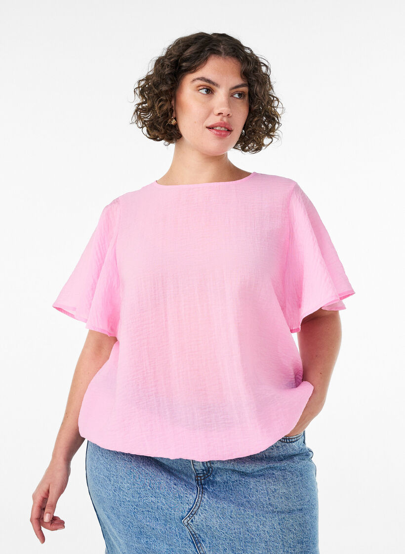 Blouse coupe ballon avec manches papillon, Rose, Model image number 0