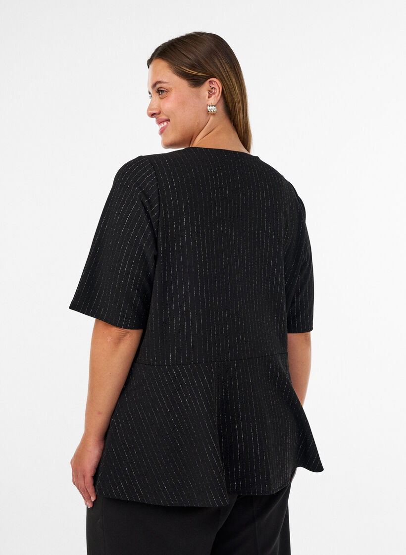 Blouse p&eacute;plum avec rayures paillet&eacute;es, Noir, Model image number 2