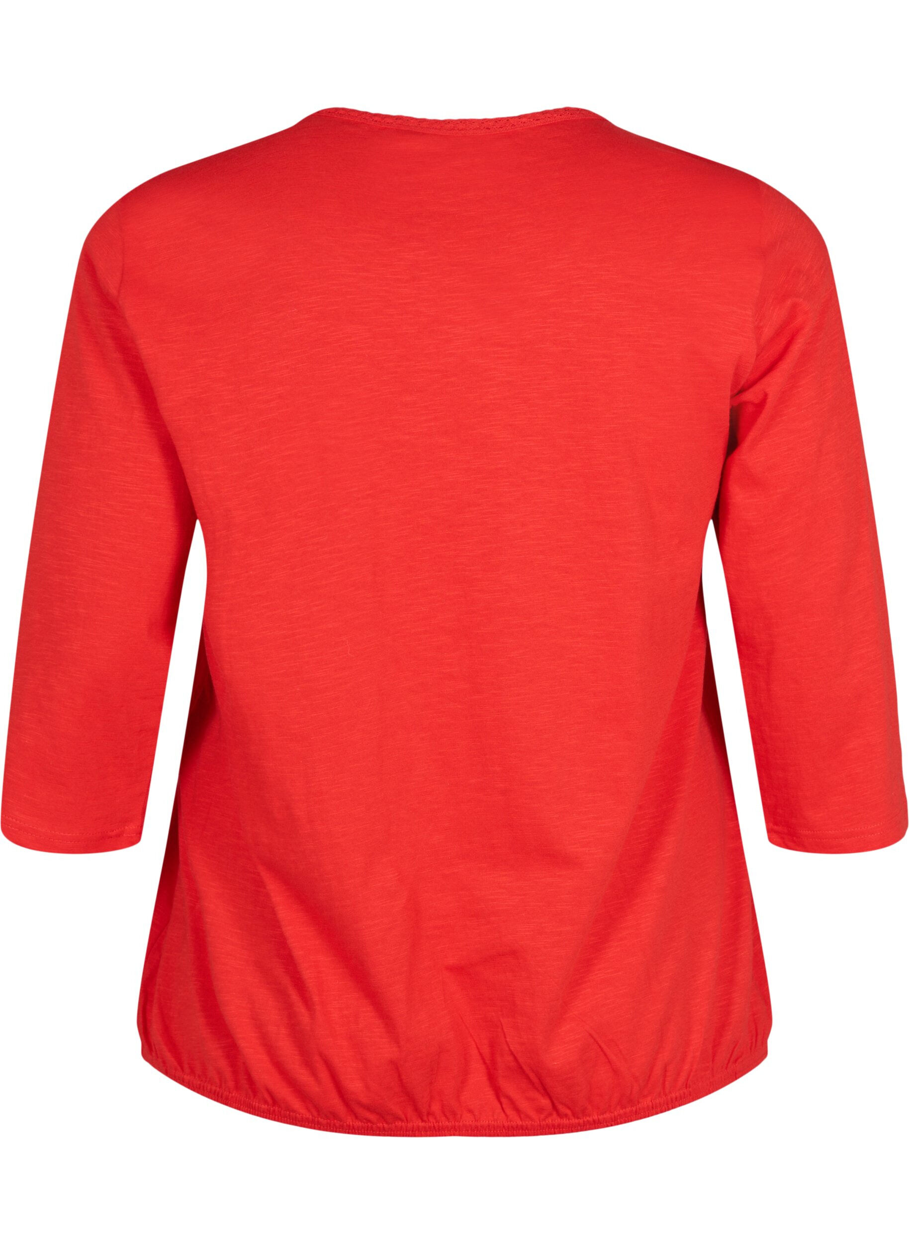 Zizzi Blouse en coton &agrave; manches 3/4, Fiery Red, Packshot image number 1