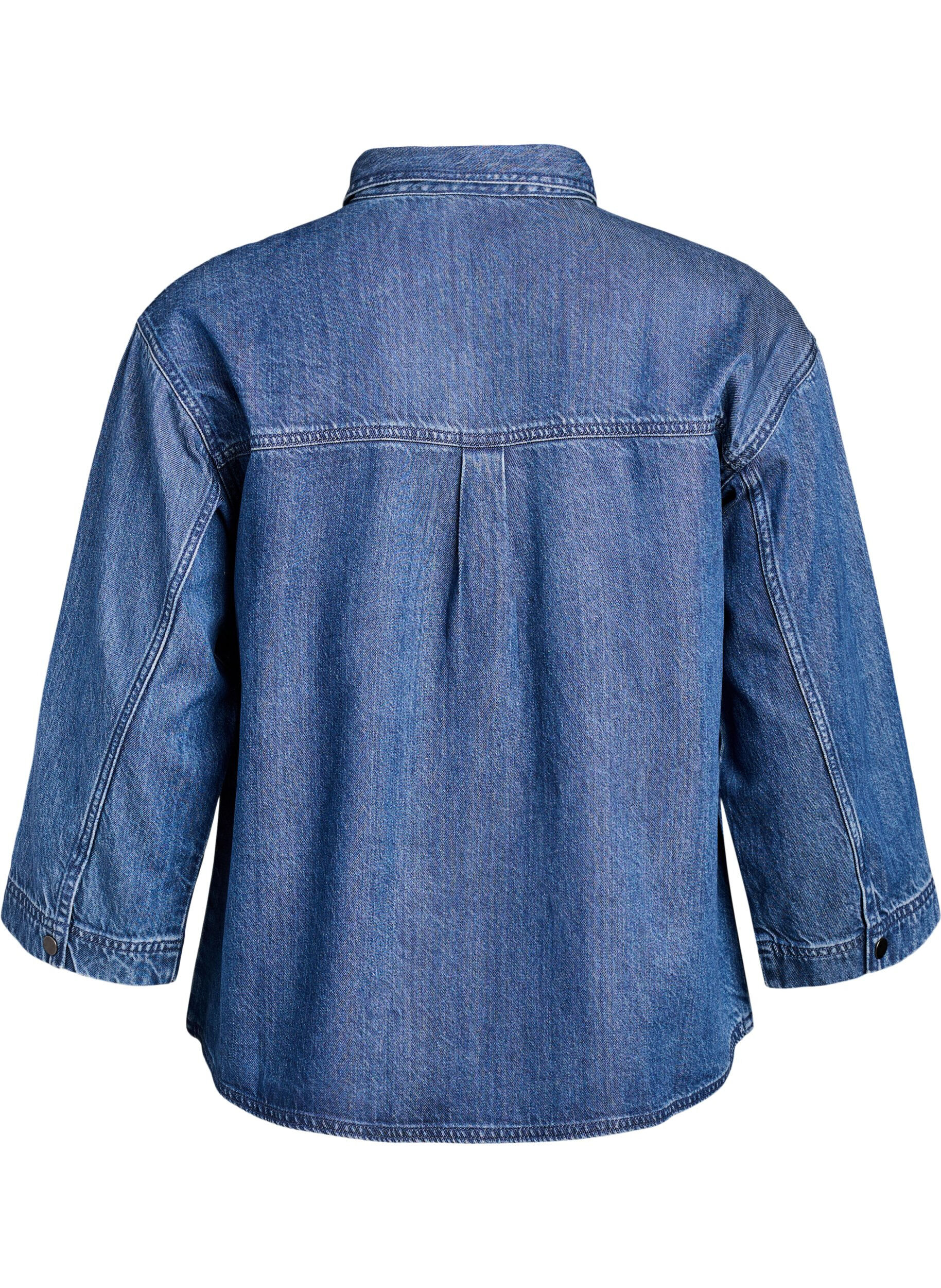 Zizzi Chemise en denim ample avec manches 3/4, Bleu, Packshot image number 1