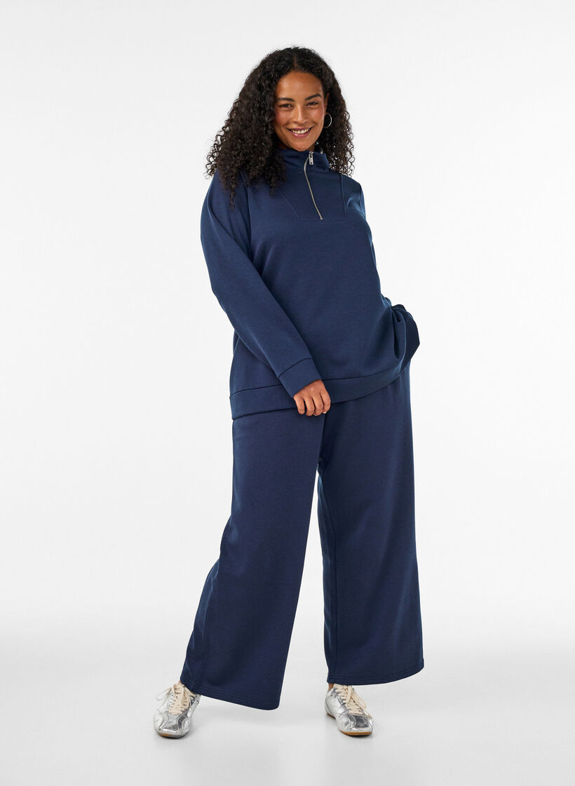 Pantalon de jogging taille haute avec coupe ample, Bleu, Model image number 0