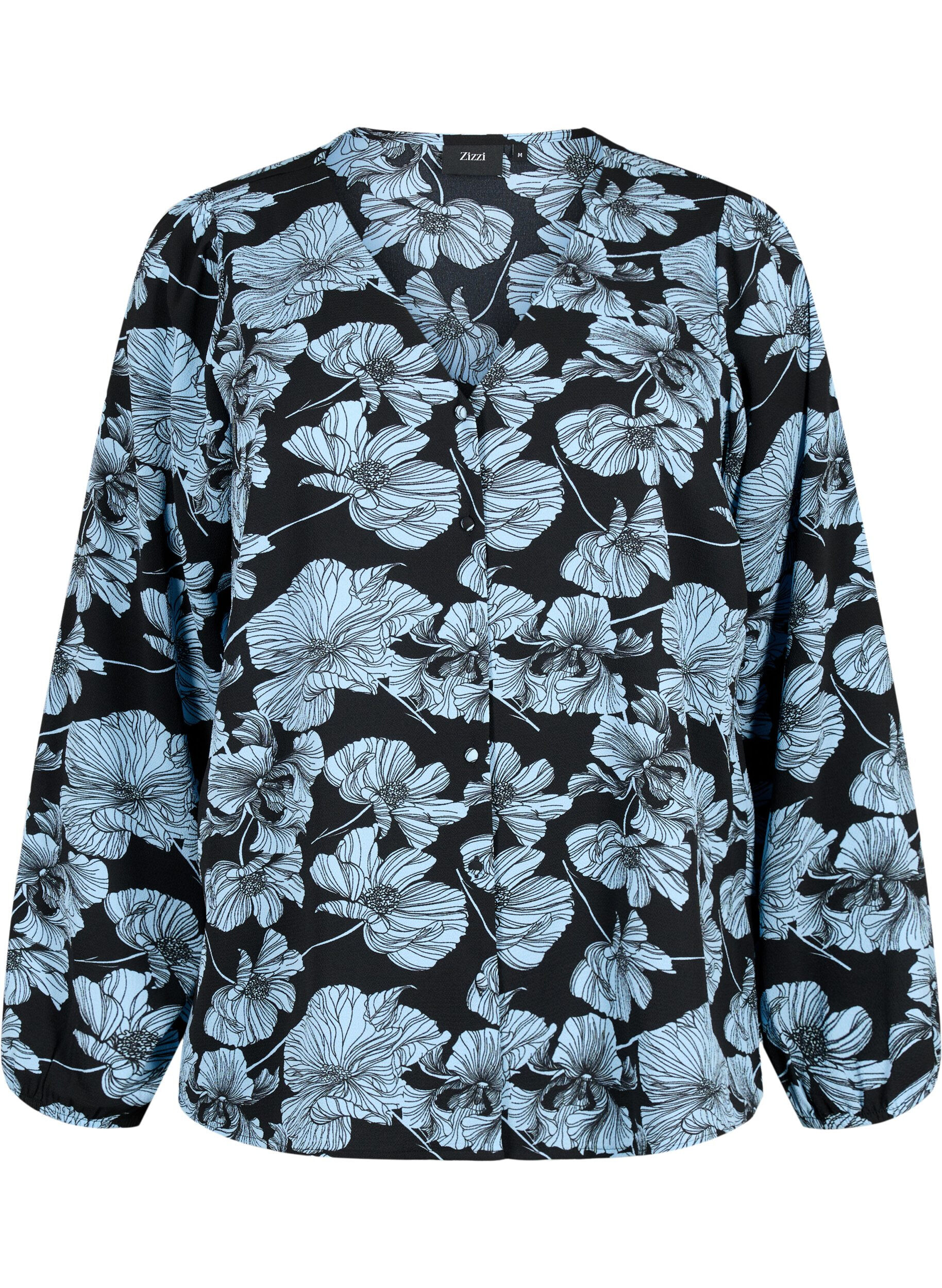 Zizzi Blouse avec col en V et imprim&eacute;, Black B. Flower AOP, Packshot image number 0