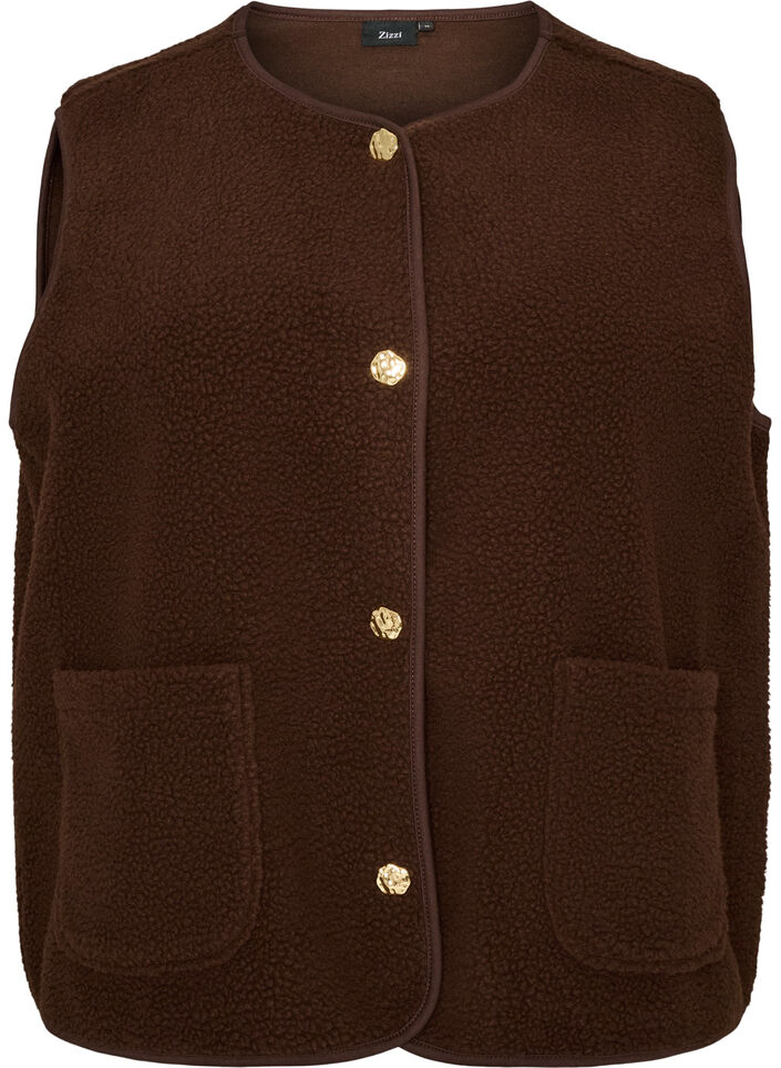 Gilet teddy avec boutons et poches, Marron, Packshot image number 0