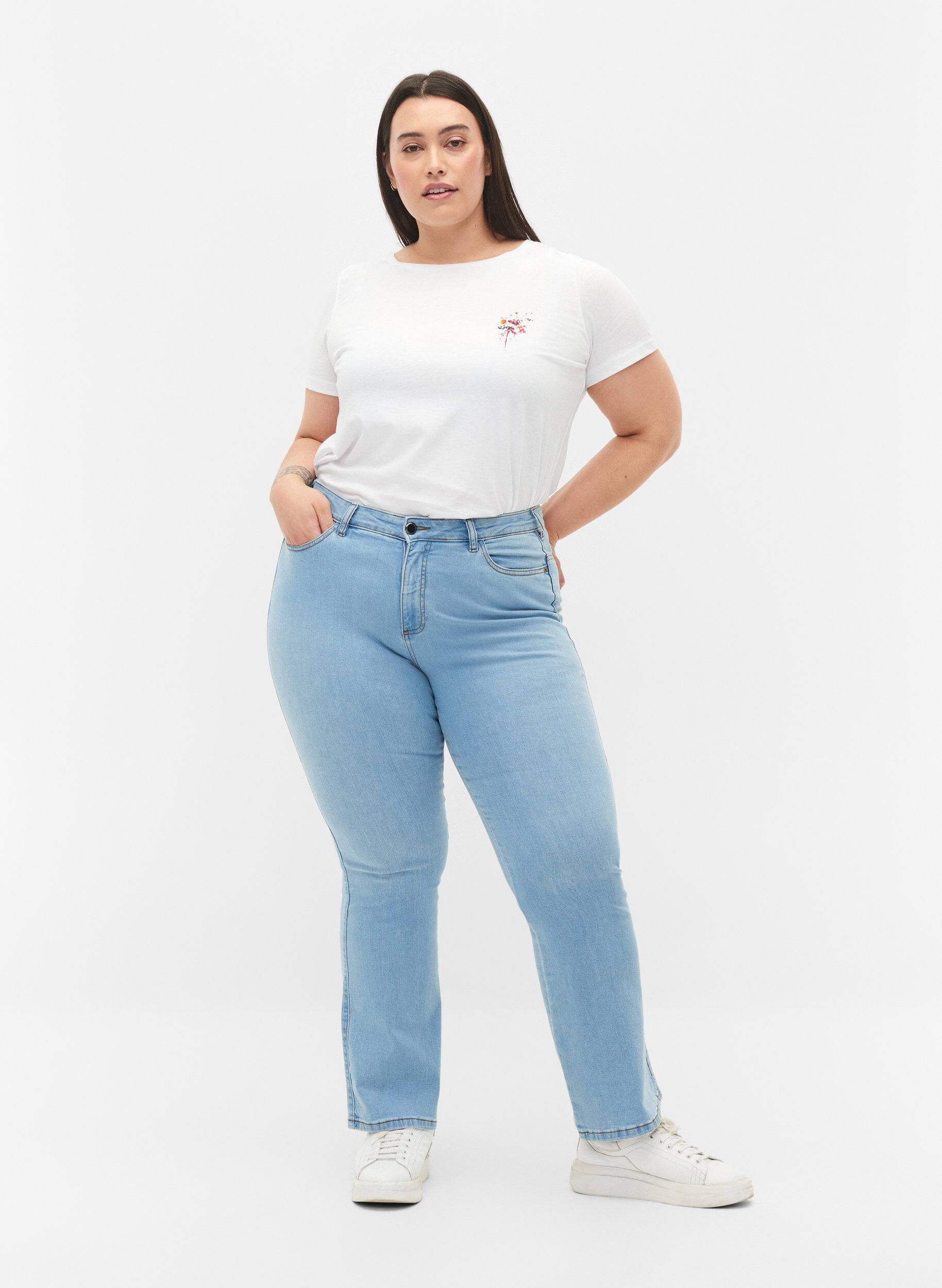 Zizzi Jeans bootcut Ellen &agrave; taille haute, Bleu Clair, Model image number 0