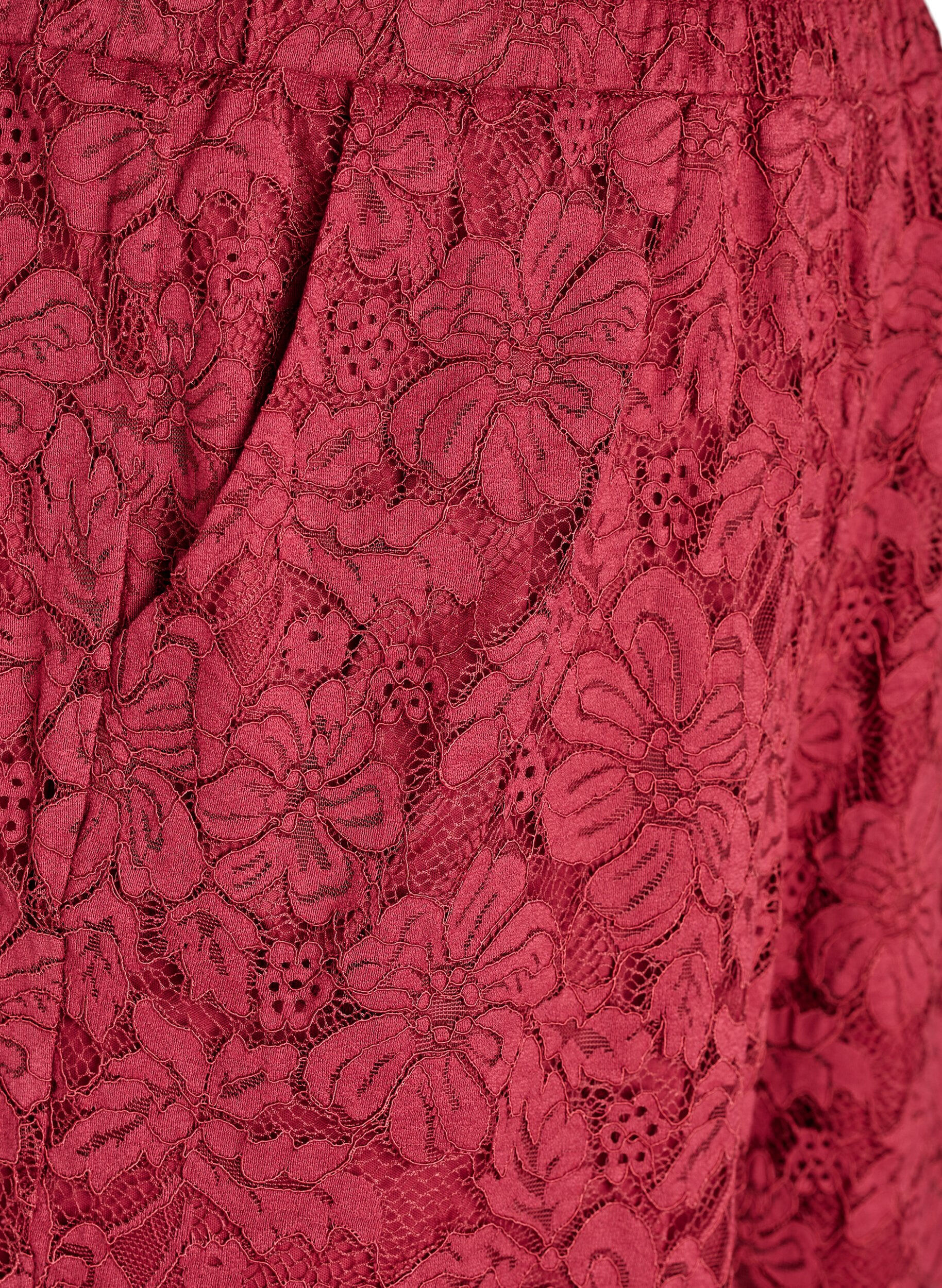 Zizzi Pantalon taille haute en dentelle et avec des poches, Bordeaux fonc&eacute;, Packshot image number 2