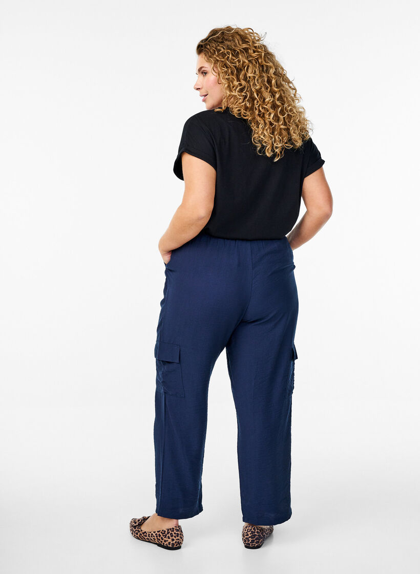 Pantalon cargo taille haute, Bleu, Model image number 1