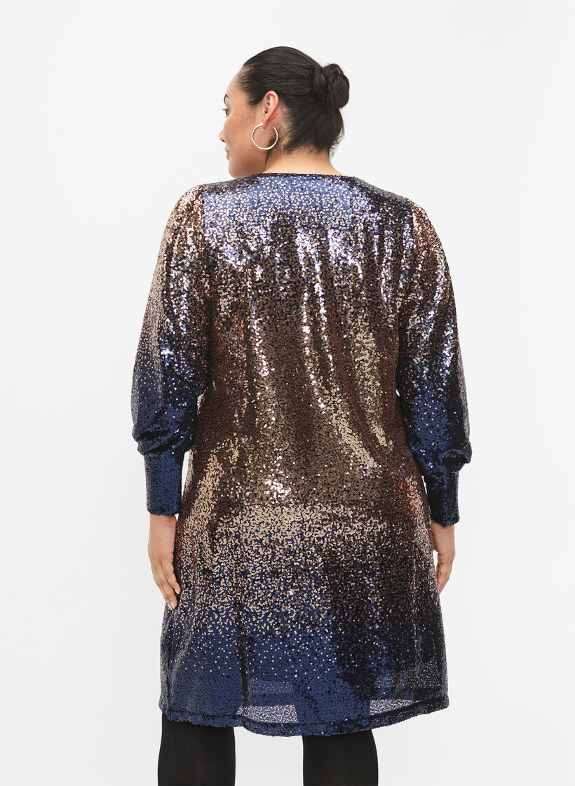 Robe à paillettes avec manches bouffantes, Evening Blue Cobber, Model image number 1