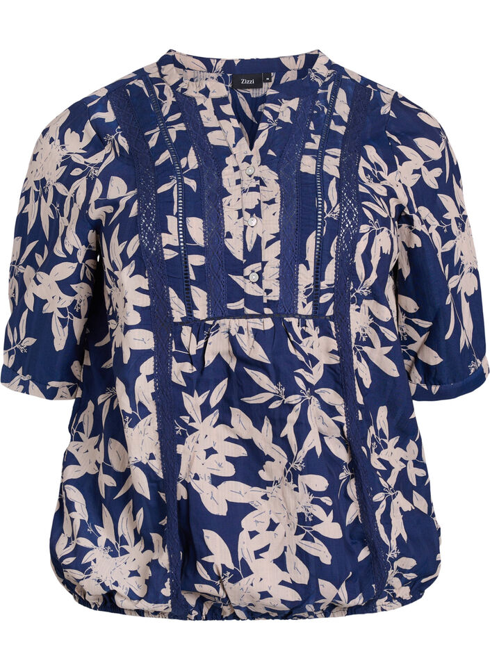 Blouse imprim&eacute;e &agrave; manches 1/2, Bleu, Packshot image number 0