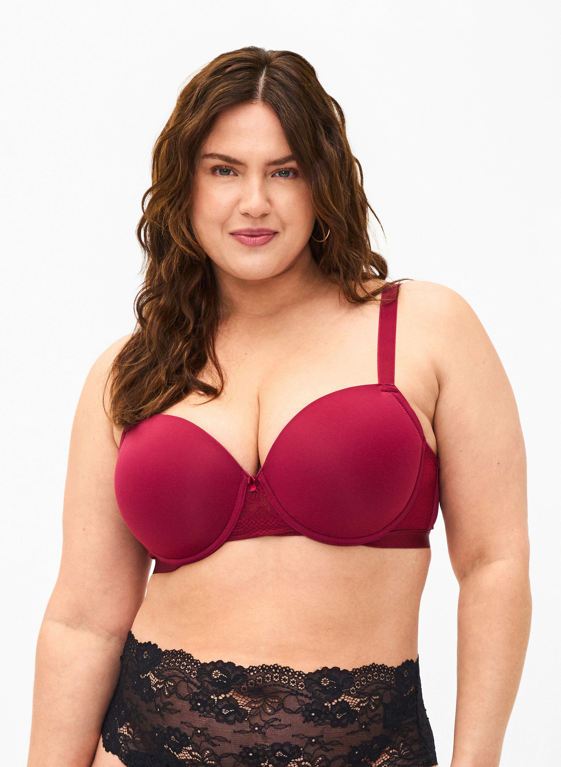 Zizzi Soutien-gorge moul&eacute; en tulle, Rouge, Model image number 0