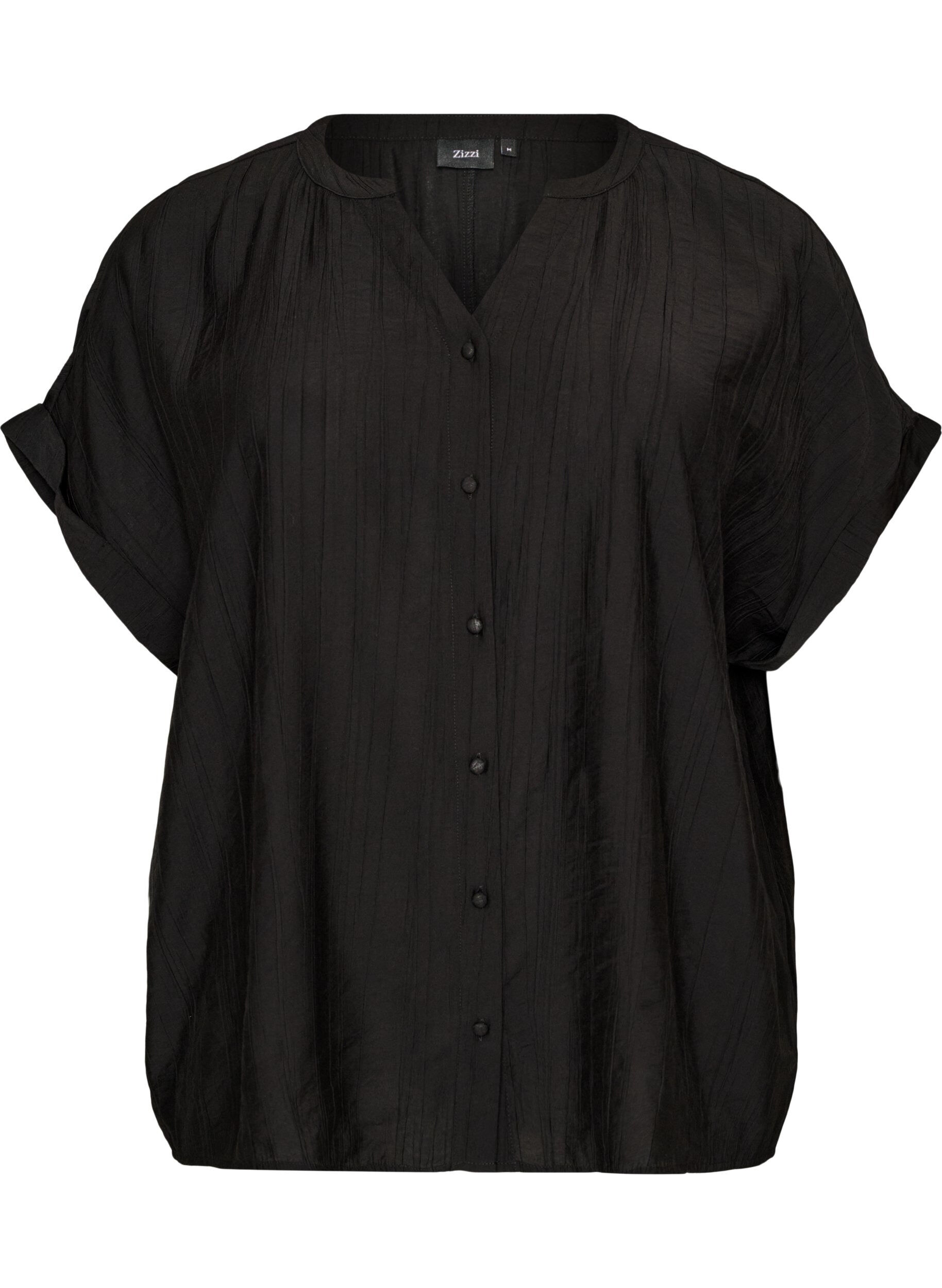 ZizziBlouse textur&eacute;e en viscose avec boutons, Noir, Packshot image number 0