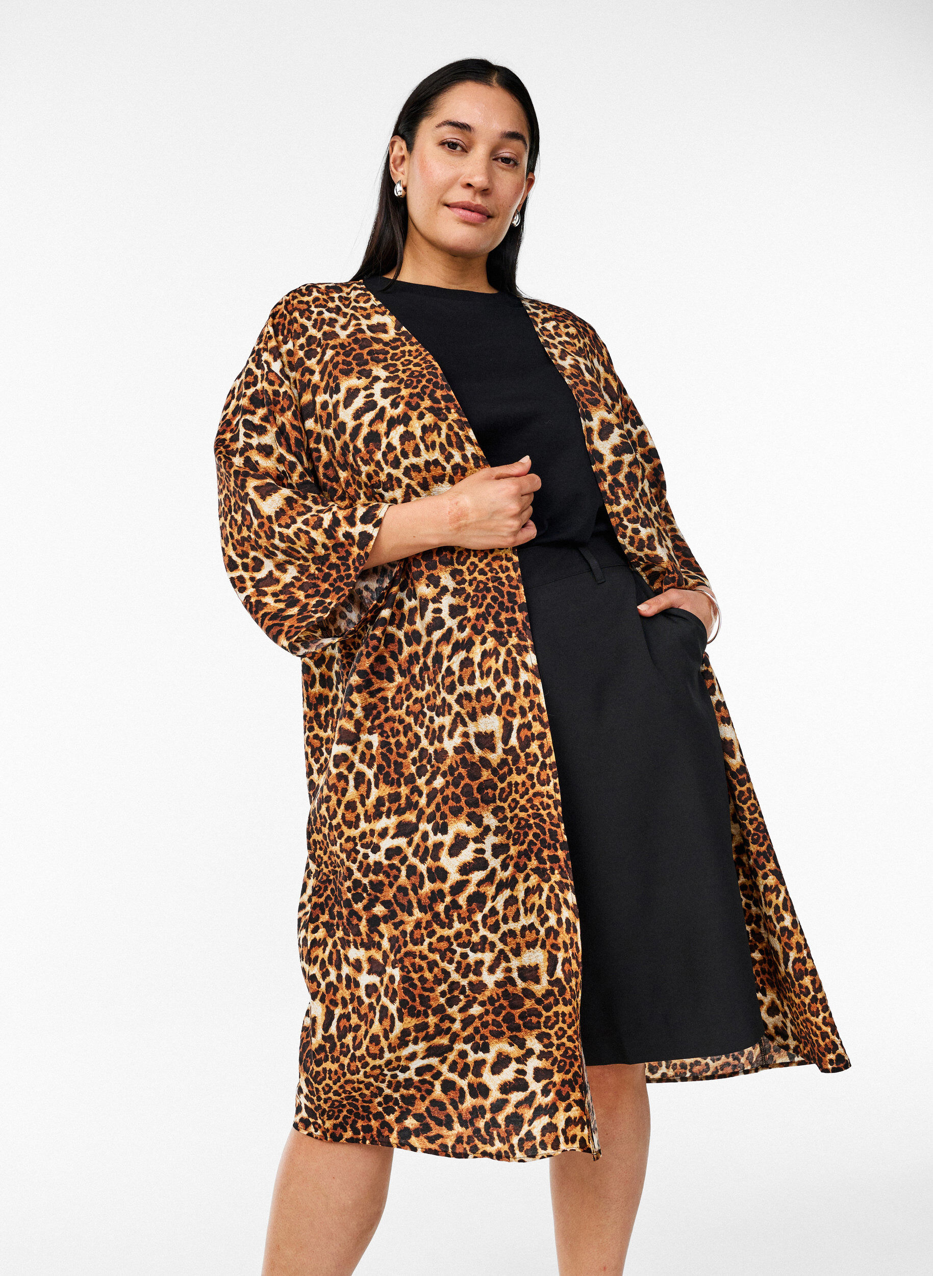 Zizzi Kimono en viscose avec manches 3/4, Marron, Image image number 0