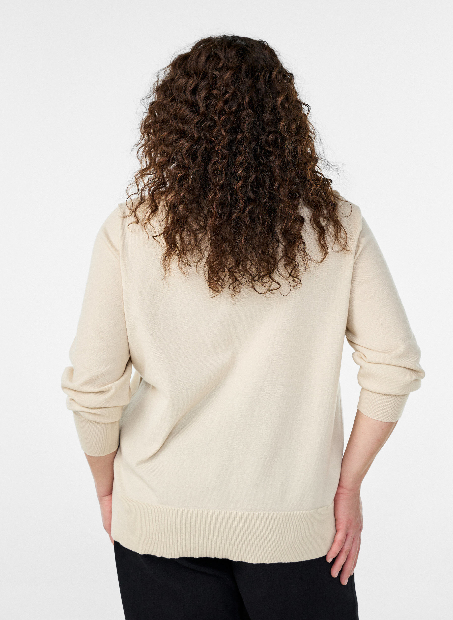 ZizziCardigan en maille fine avec col rond, Beige, Model image number 2