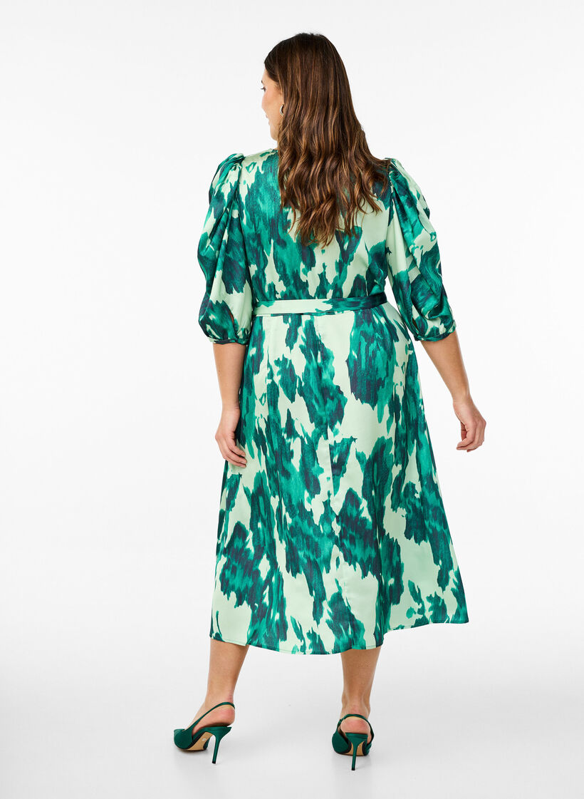 Robes de soir&eacute;e &agrave; manches courtes avec ceinture &agrave; n&oelig;ud, Vert, Model image number 1