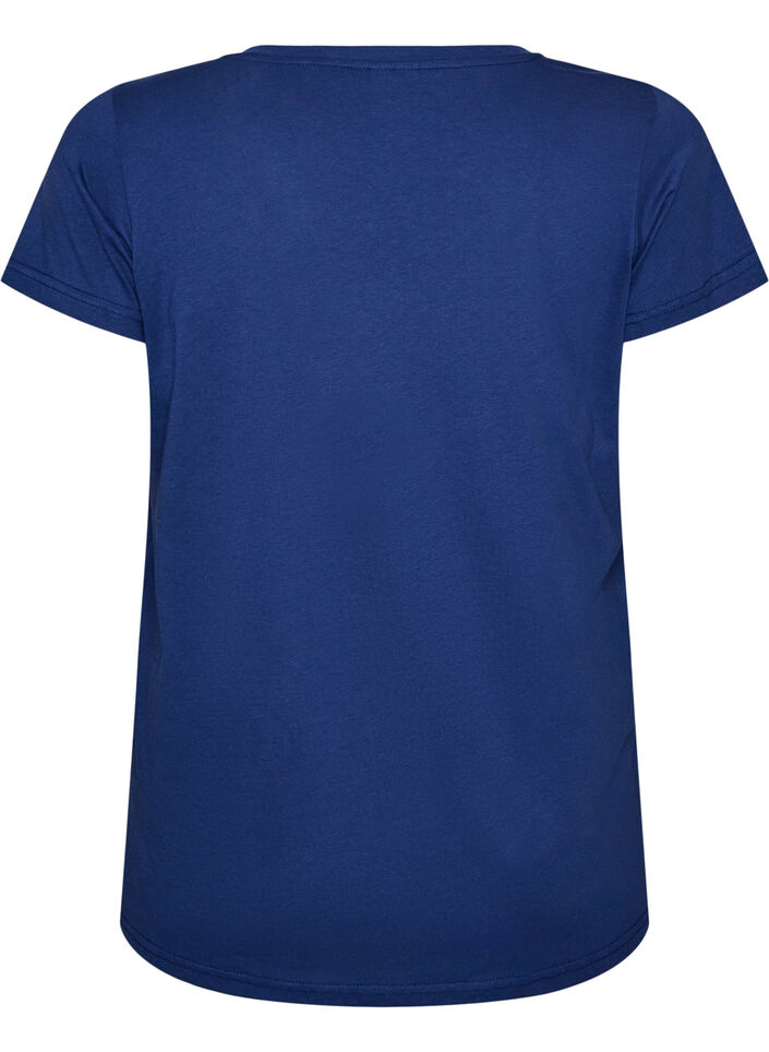 T-shirt en coton avec imprim&eacute; sur le devant et col en V, 1447, Packshot image number 1