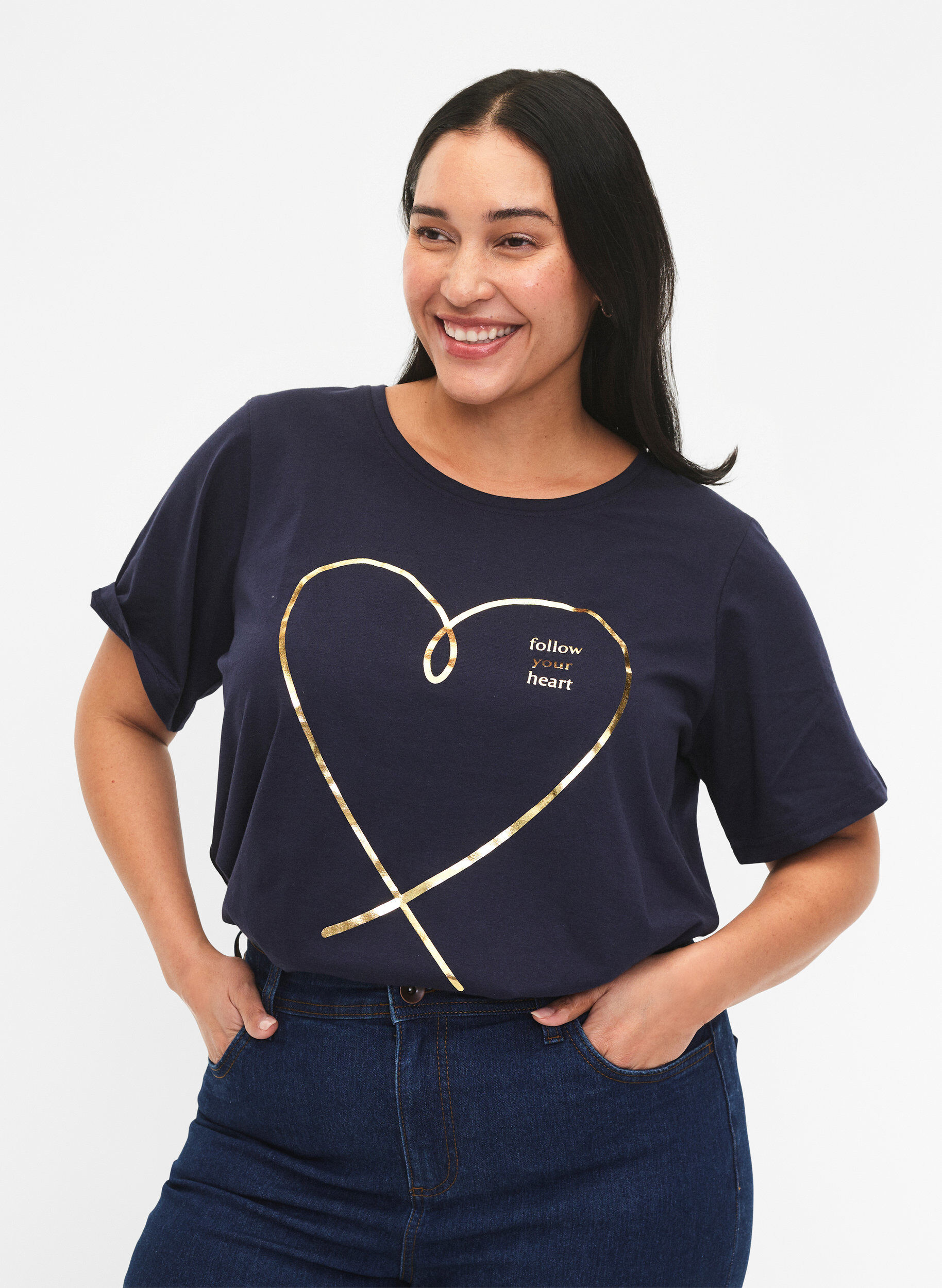 Zizzi FLASH - T-shirt avec motif, Navy Blazer, Model image number 0