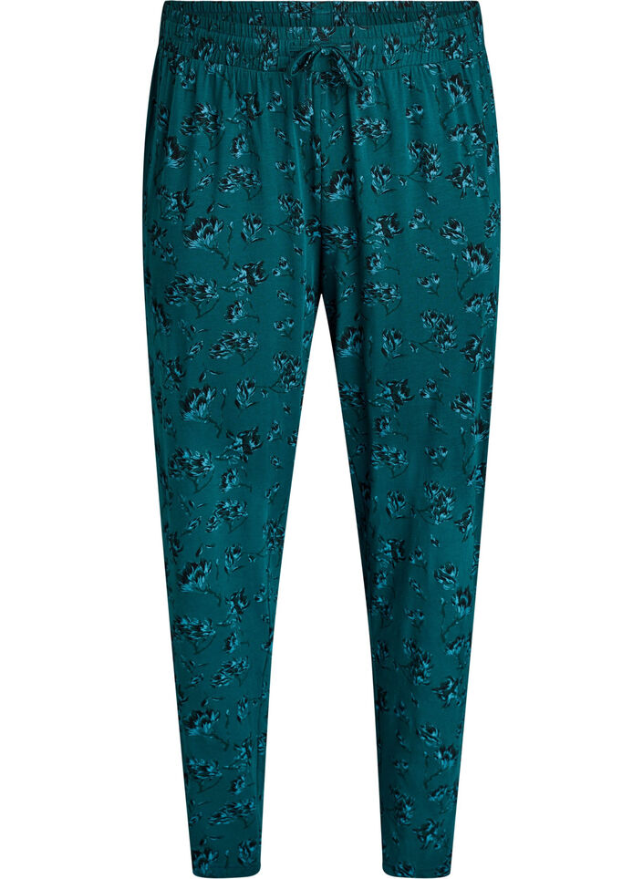 Pantalon de pyjama en coton avec imprimé, Turquoise, Packshot image number 0