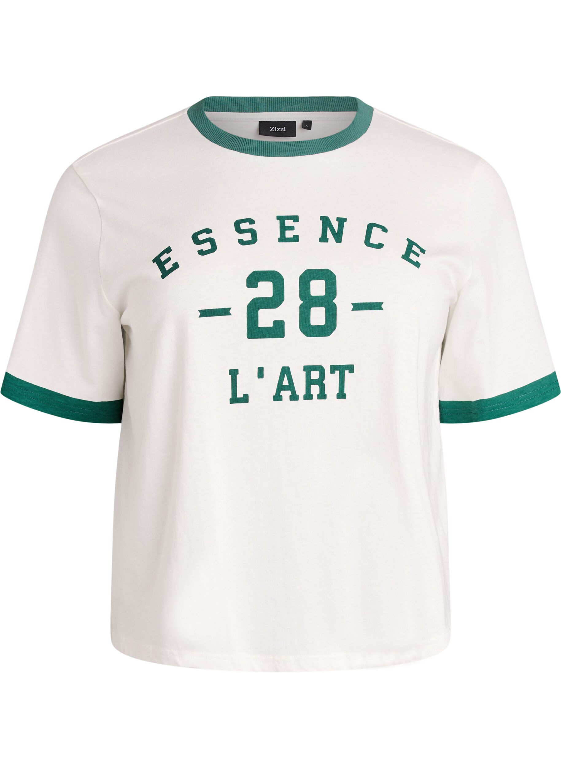 Zizzi T-shirt en coton avec imprim&eacute; texte et coupe boxy, Blanc, Packshot image number 0