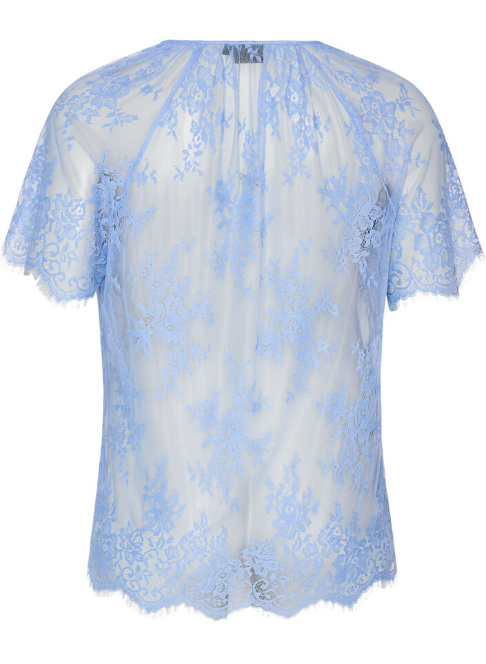 Blouse en dentelle &agrave; manches courtes avec lien &agrave; nouer, Mauve, Packshot image number 1