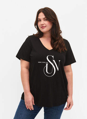 T-shirt en coton avec imprimé, Black SUN, Model image number 0