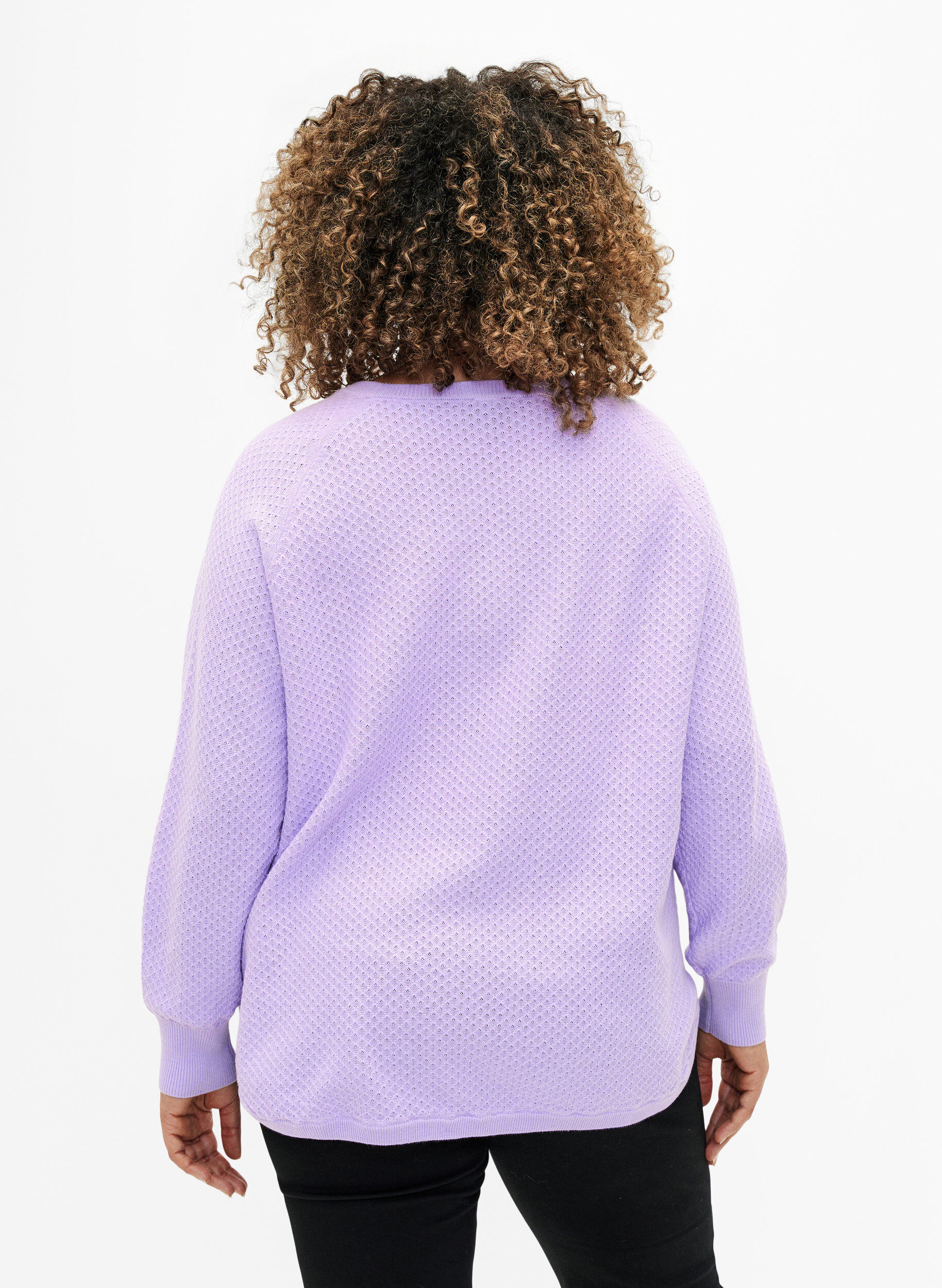 Zizzi Pull en coton biologique avec motif textur&eacute;., Lavender, Model image number 1