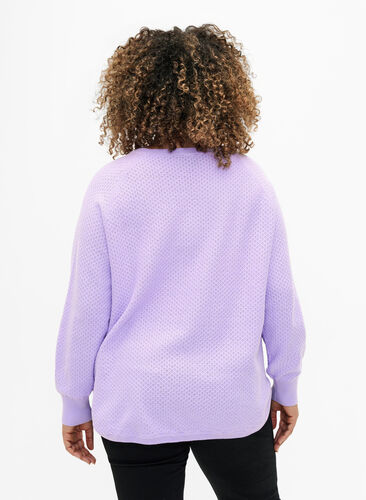 Pull en coton biologique avec motif texturé., Lavender, Model image number 1