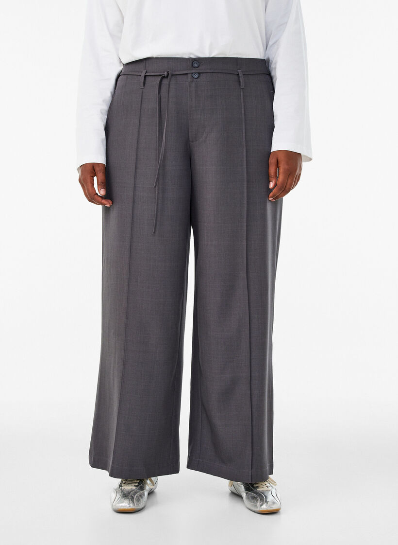 Pantalon de tailleur avec plis marqu&eacute;s et ceinture &agrave; nouer, Gris anthracite, Model image number 2