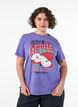 T-shirt en coton avec imprim&eacute; sur le devant et effet d&eacute;lav&eacute;, Violet, Model image number 0