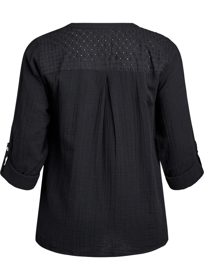Blouse en mousseline de coton avec broderie anglaise, Noir, Packshot image number 1