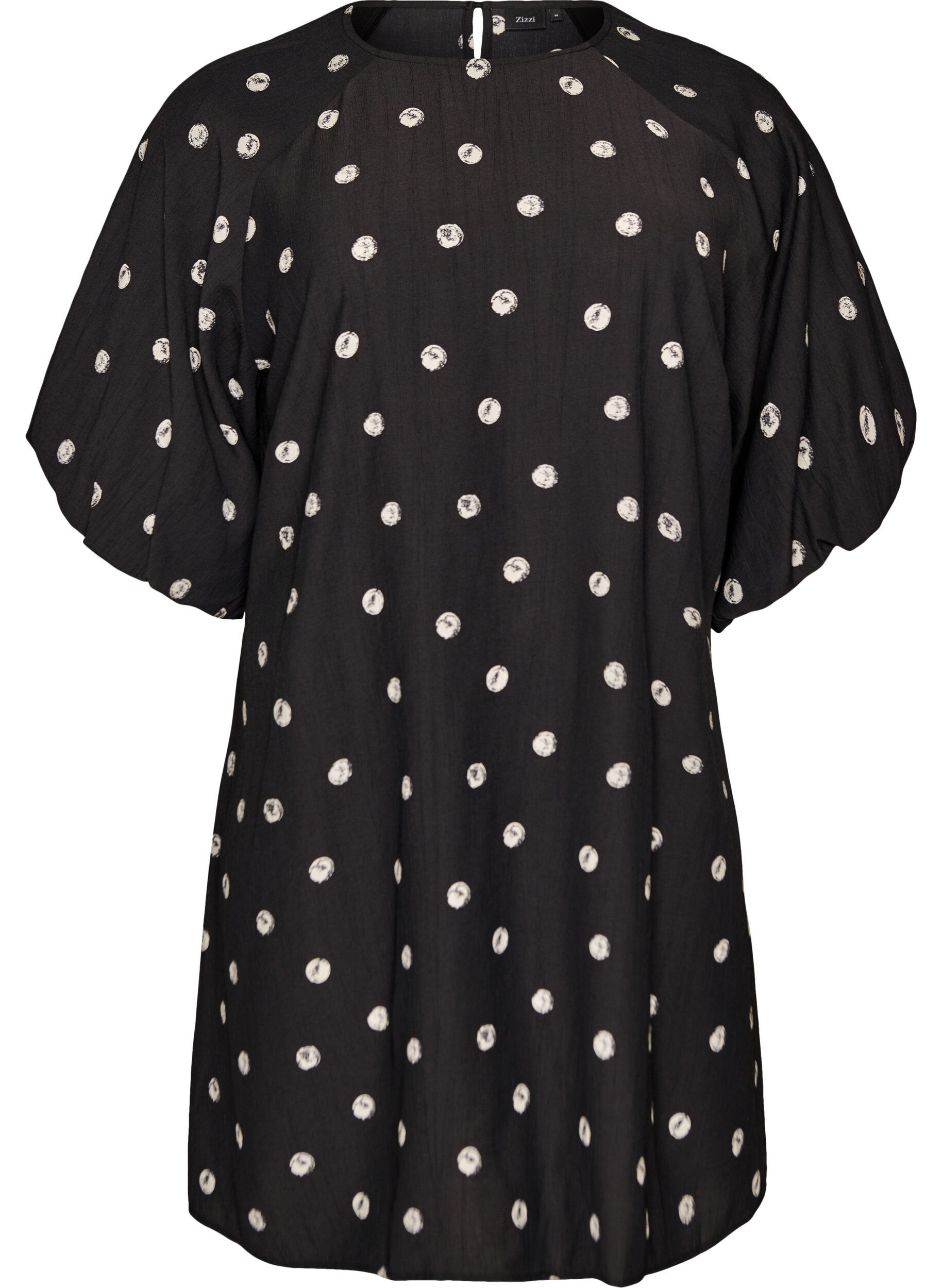 Zizzi Robe courte en viscose avec manches ballon, 9990, Packshot image number 0