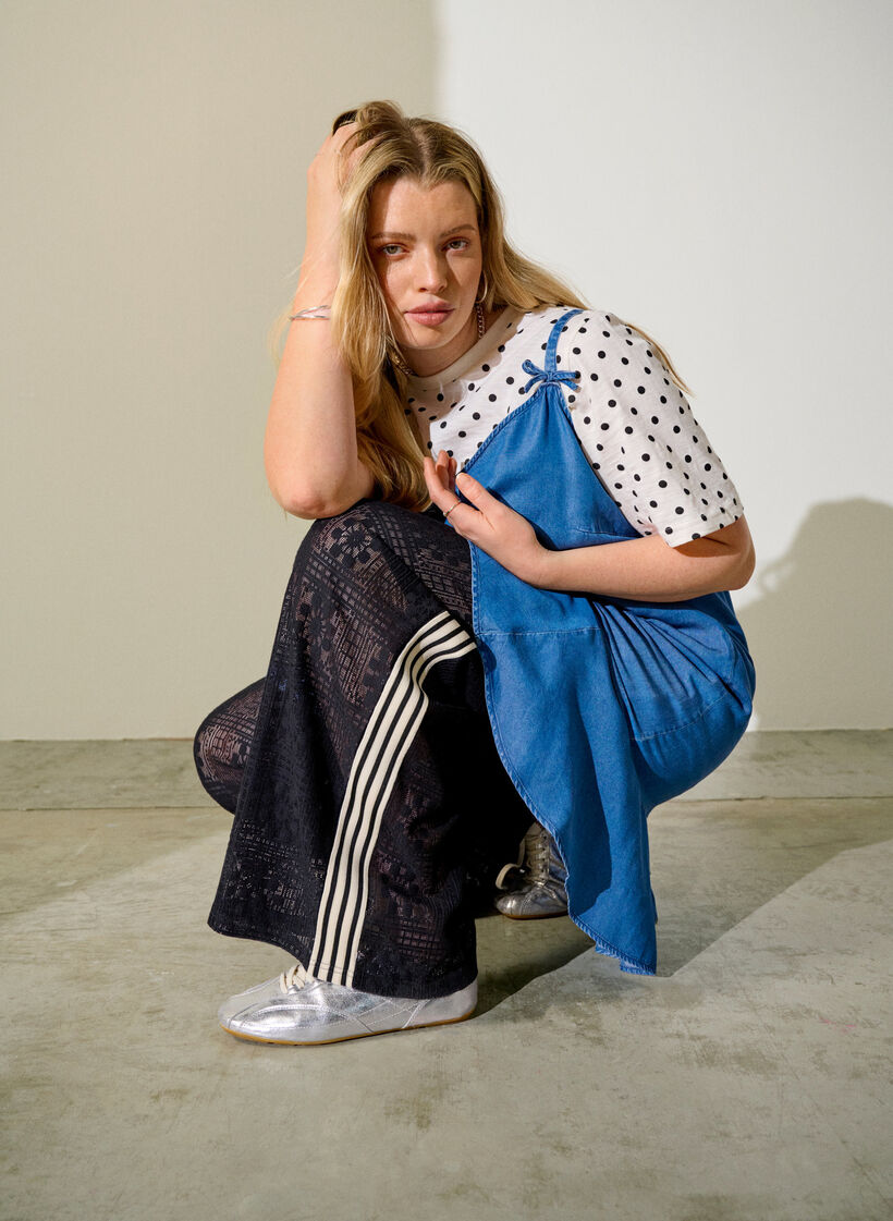 Pantalon large en dentelle avec bandes contrastantes, Noir, Image image number 0