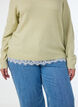 Blouse en maille avec bordure en dentelle &agrave; l'ourlet, Vert clair, Model image number 3