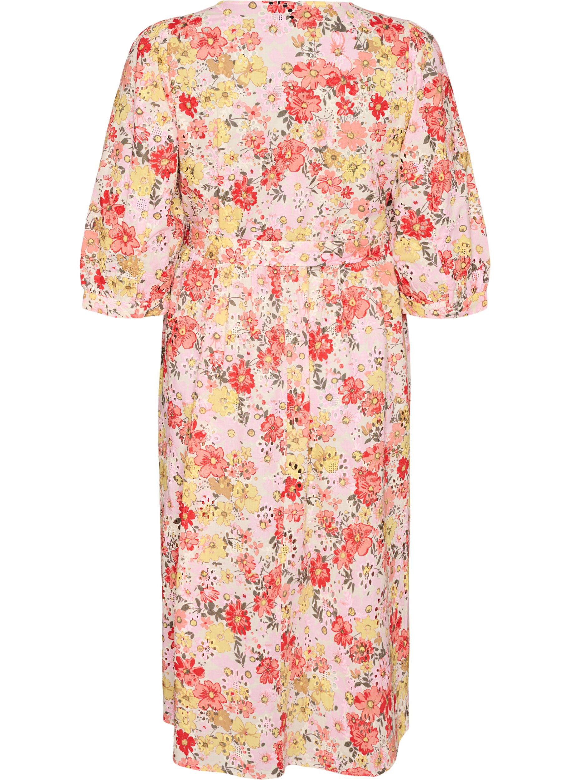 ZizziRobe midi fleurie en broderie anglaise et ceinture &agrave; nouer, Rose, Packshot image number 1