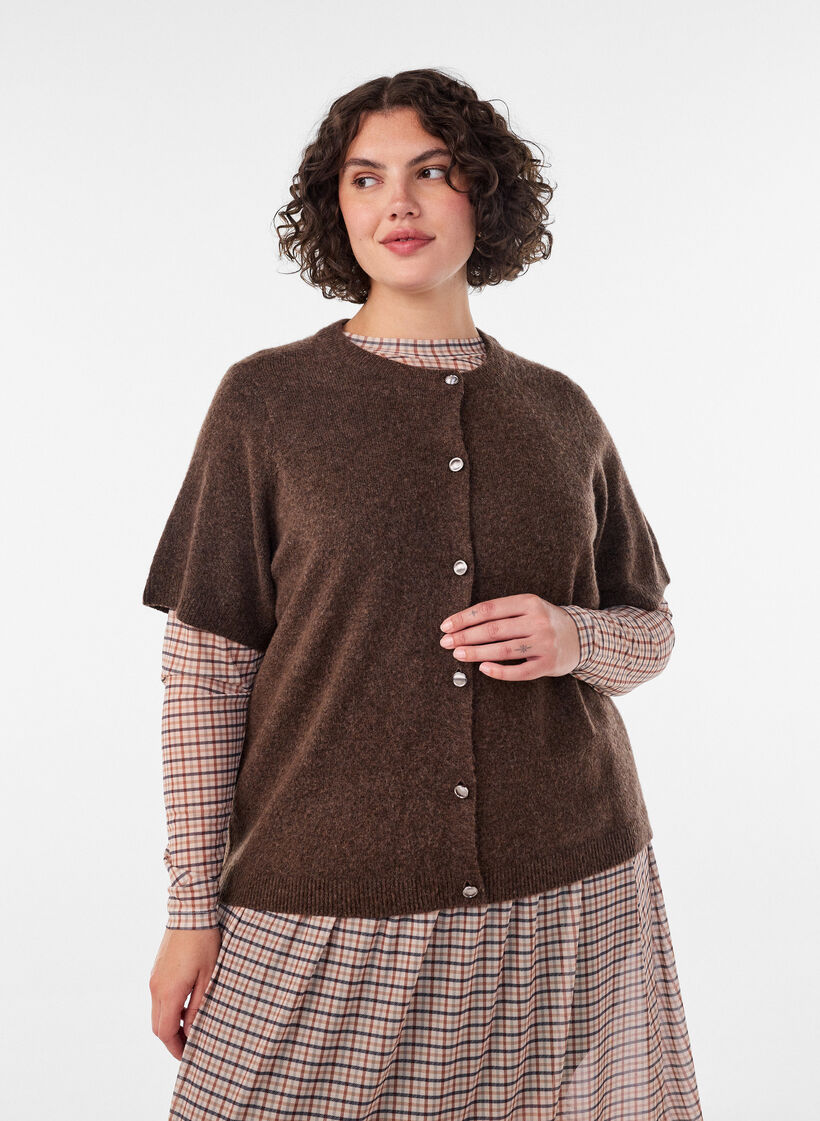 Cardigan en maille avec manches courtes, Marron, Model image number 0