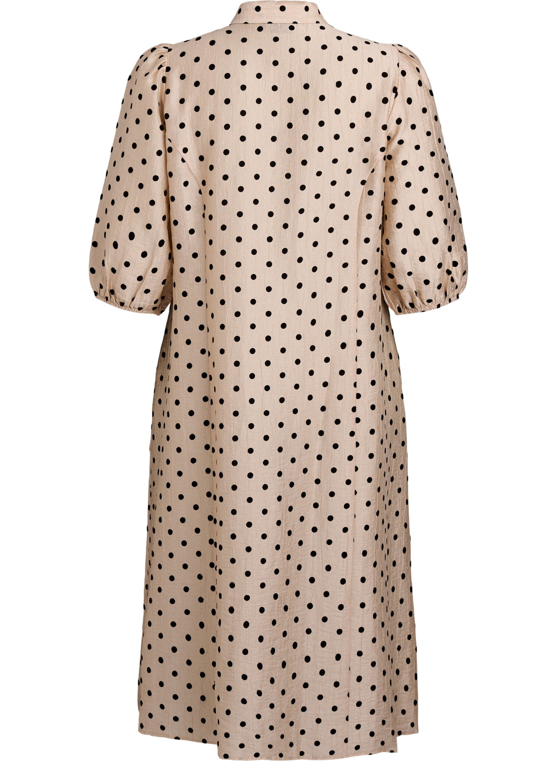 Zizzi Robe chemise midi &agrave; pois et manches trois-quarts, Beige, Packshot image number 1
