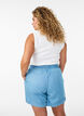 Short aspect denim avec taille &eacute;lastiqu&eacute;e et cordon de serrage, Bleu Clair, Model image number 2