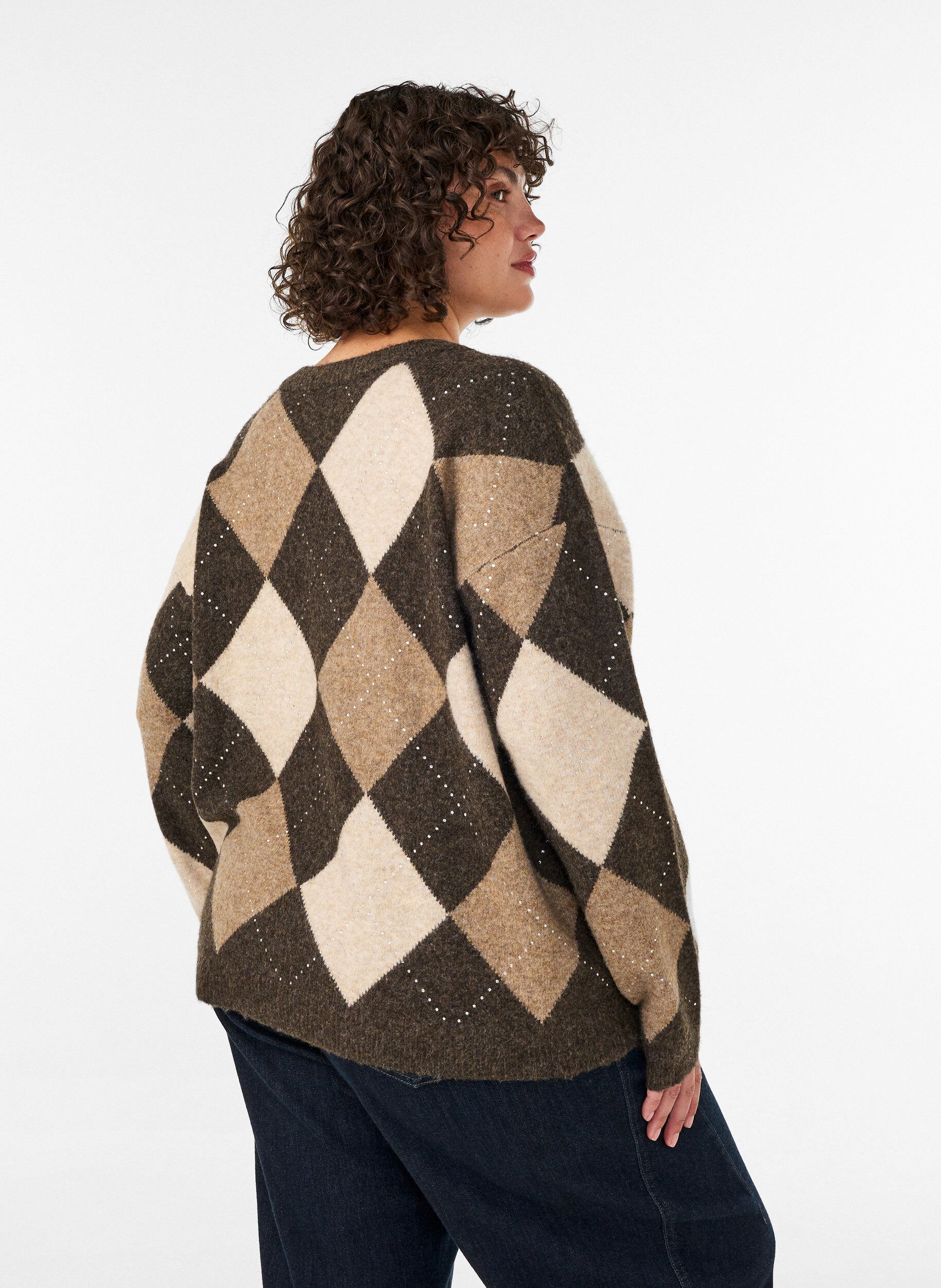 ZizziHaut en maille avec motif losanges et strass, Marron, Model image number 2