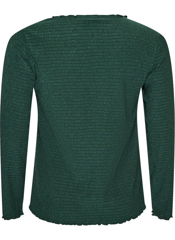 Blouse textur&eacute;e avec bords ondul&eacute;s, Vert fonc&eacute;, Packshot image number 1