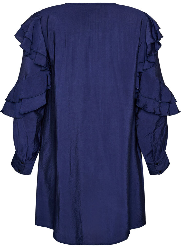 Robe en viscose avec volants et liens &agrave; nouer, Bleu, Packshot image number 1