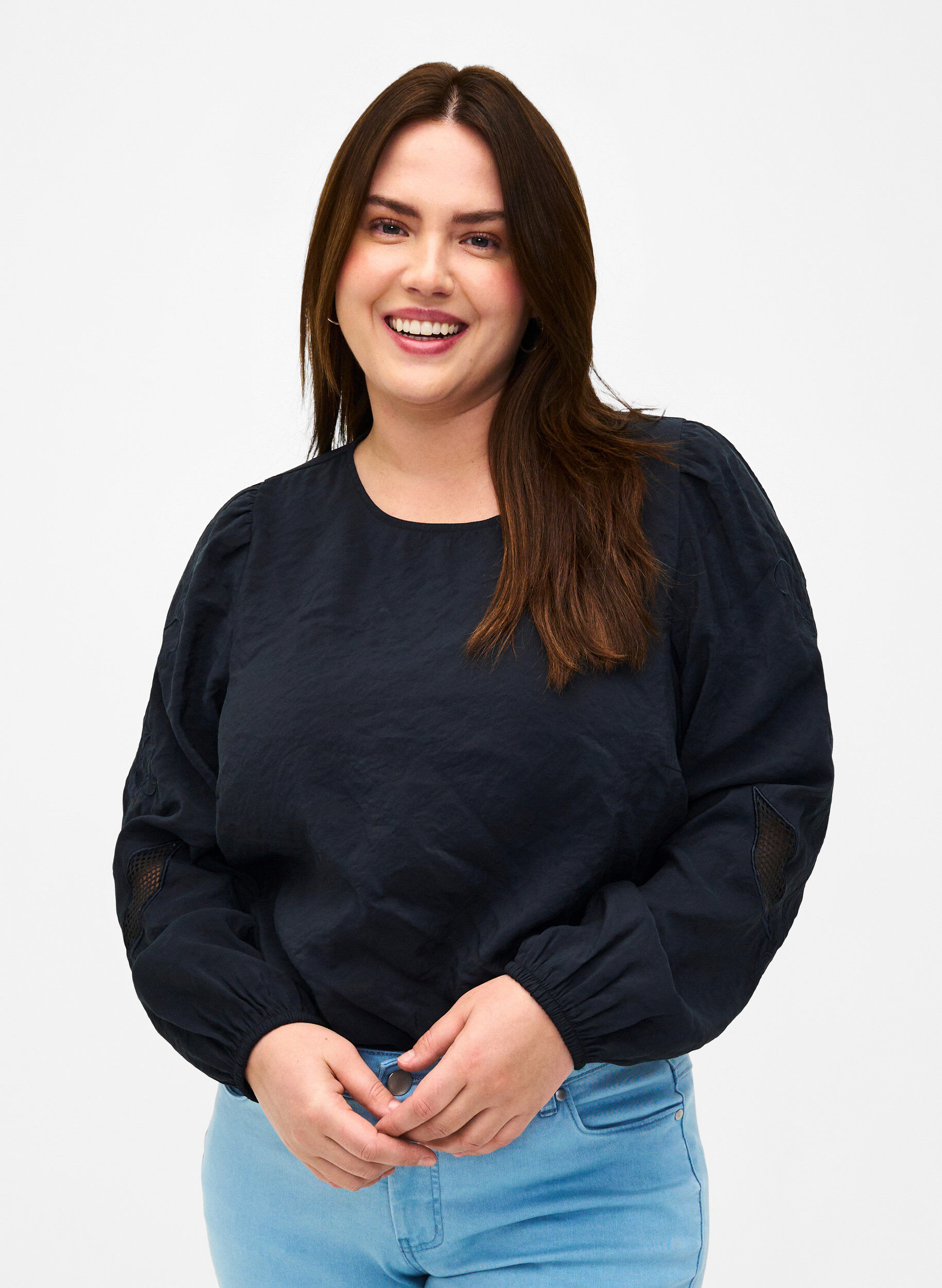 Zizzi Chemisier en TENCEL&trade; Modal avec des broderies, Black, Model image number 0