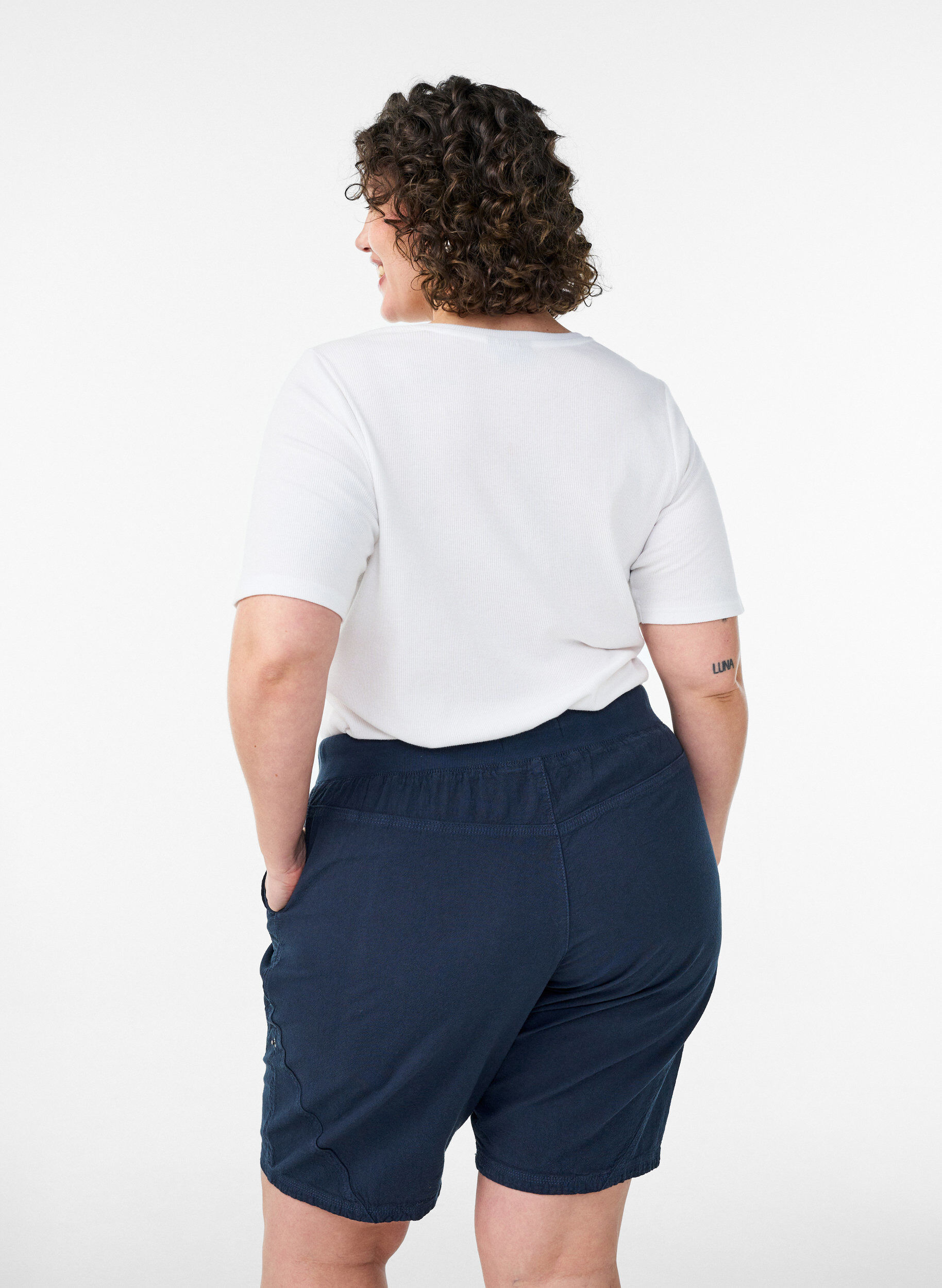 ZizziShort en coton ample avec poches, Bleu, Model image number 2