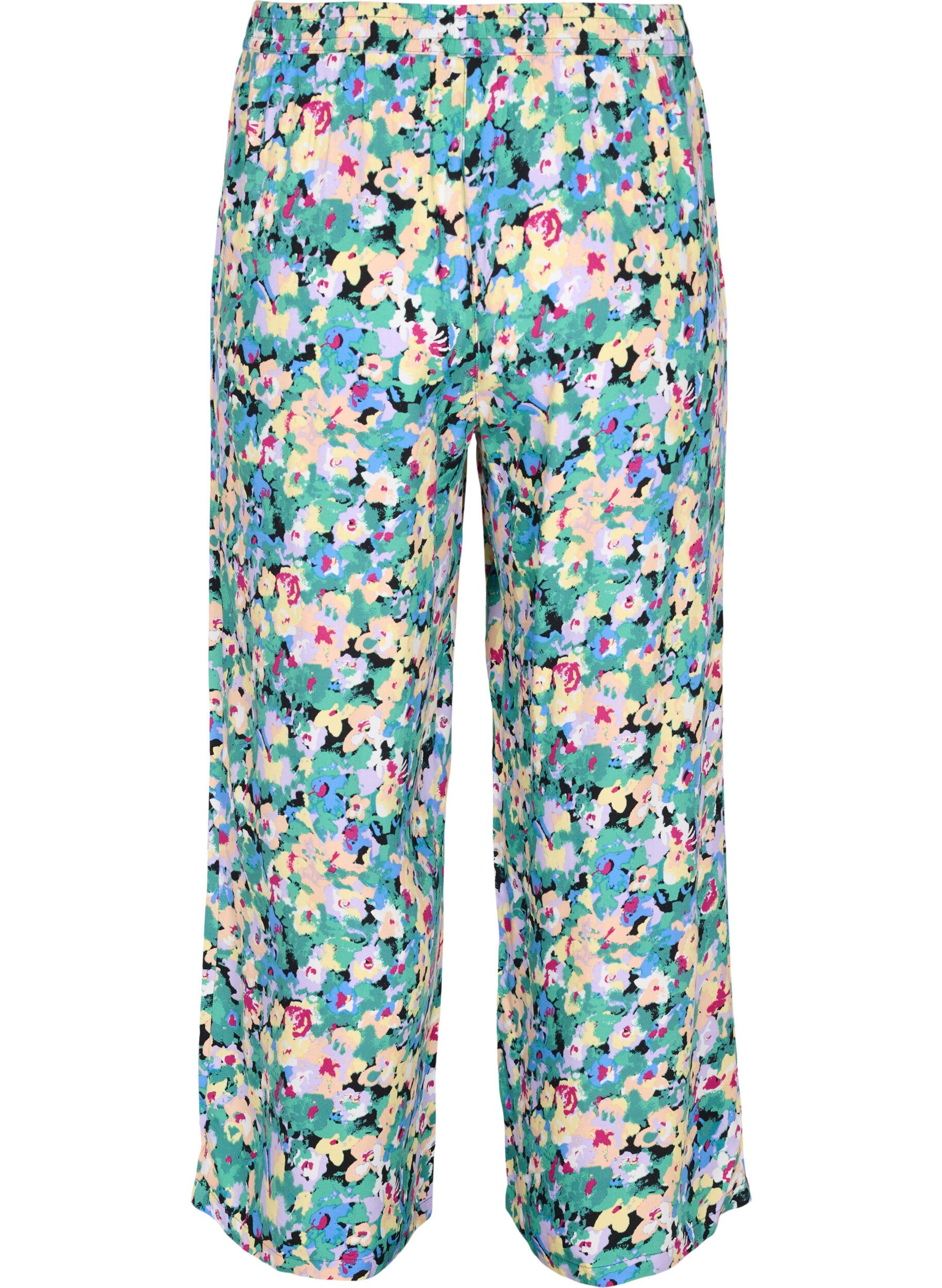 Zizzi Pantalon ample en viscose avec imprim&eacute;, Multi AOP, Packshot image number 1