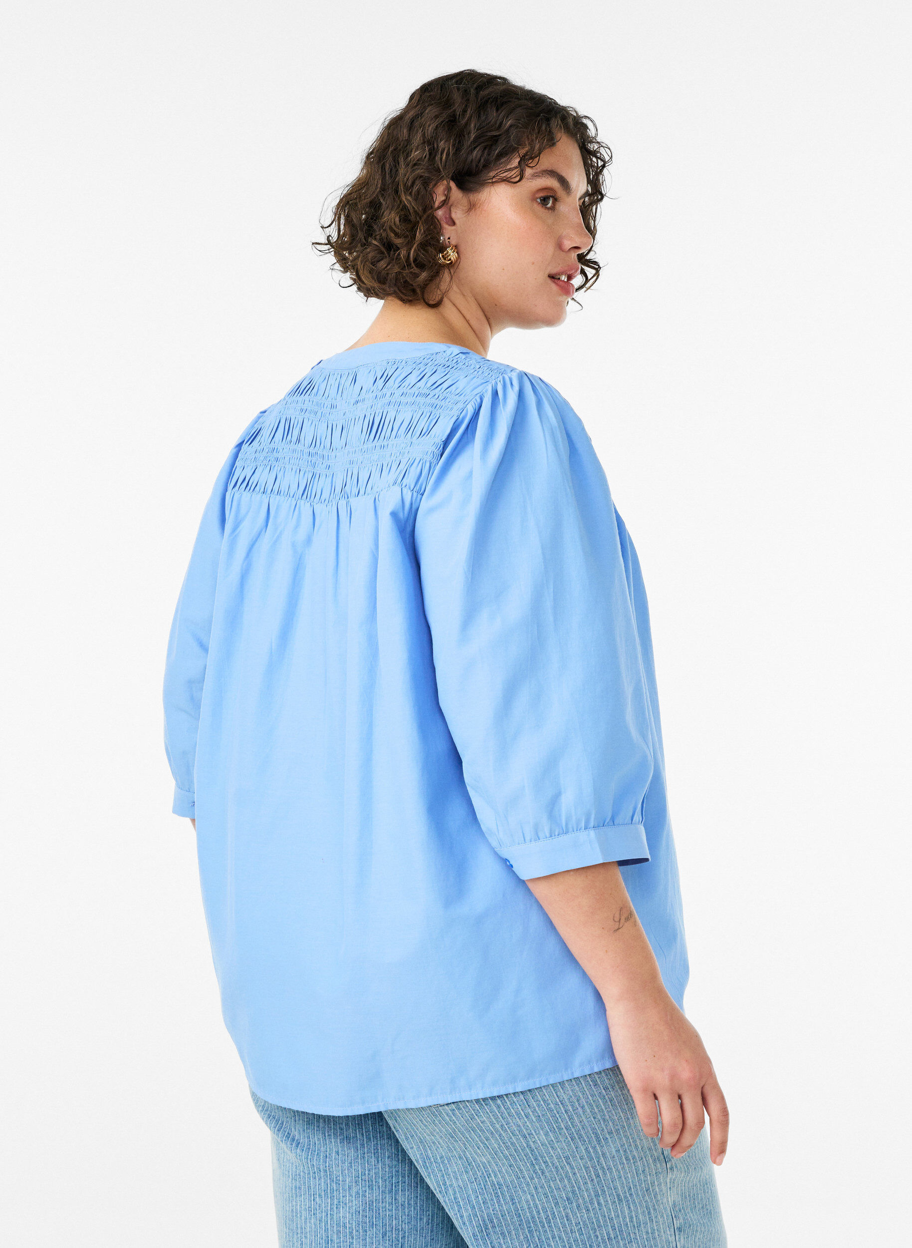 ZizziBlouse avec smock et manches 3/4, Bleu, Model image number 2