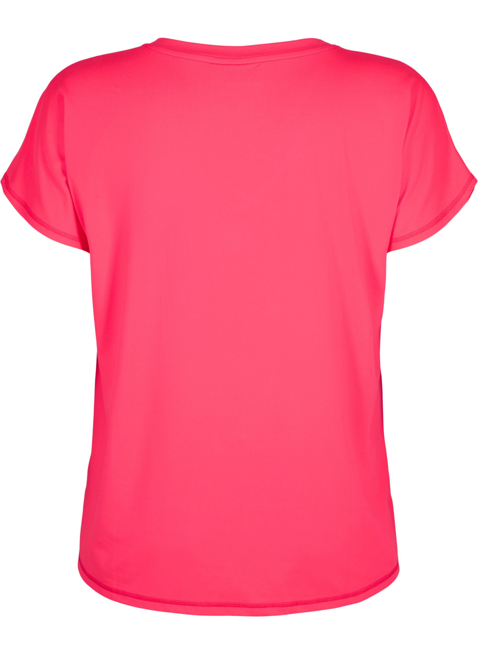 Zizzi T-shirt de sport ample avec col en V, Neon Diva Pink, Packshot image number 1