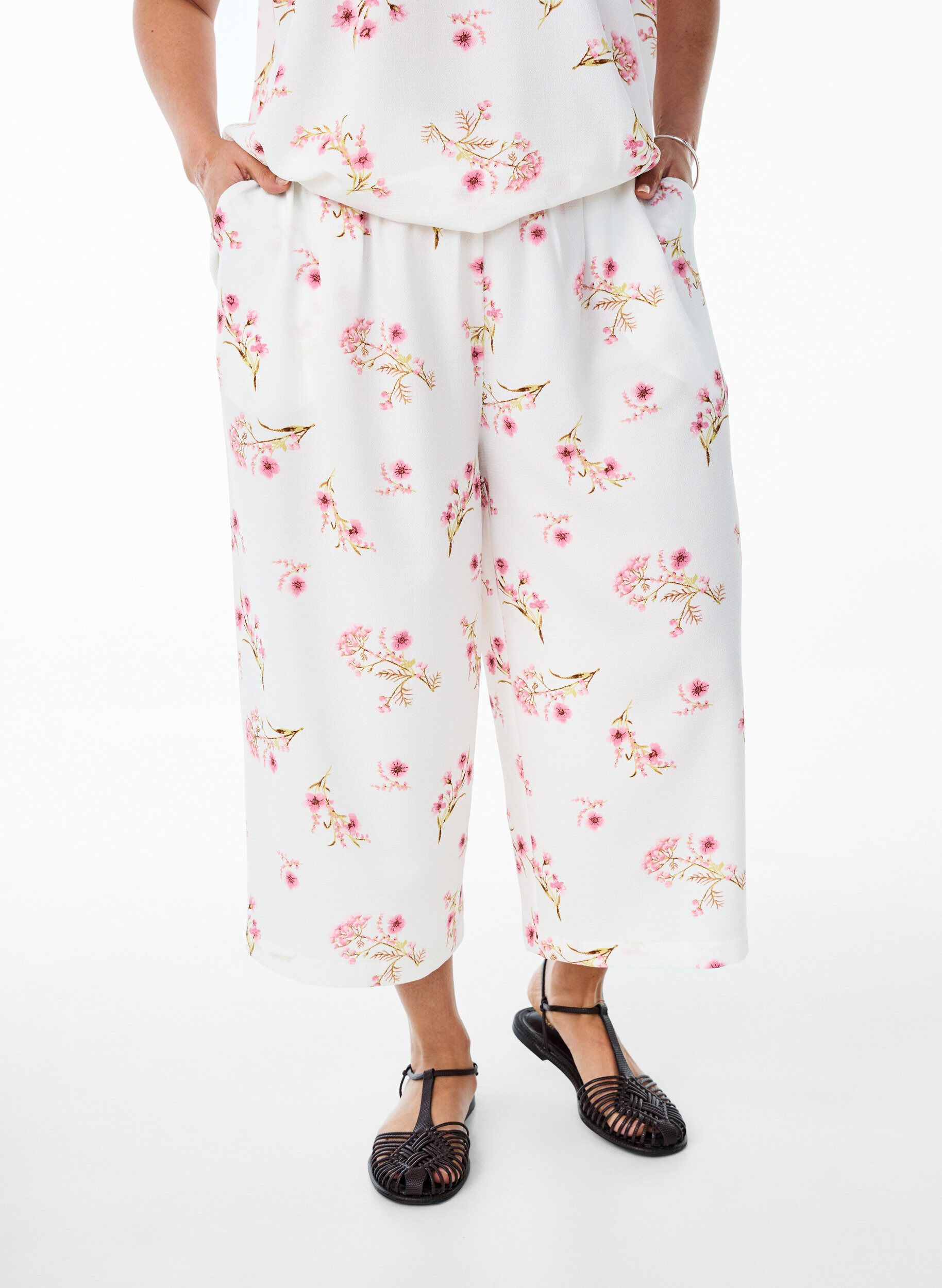ZizziPantalon ample avec imprim&eacute;, Blanc, Model image number 2