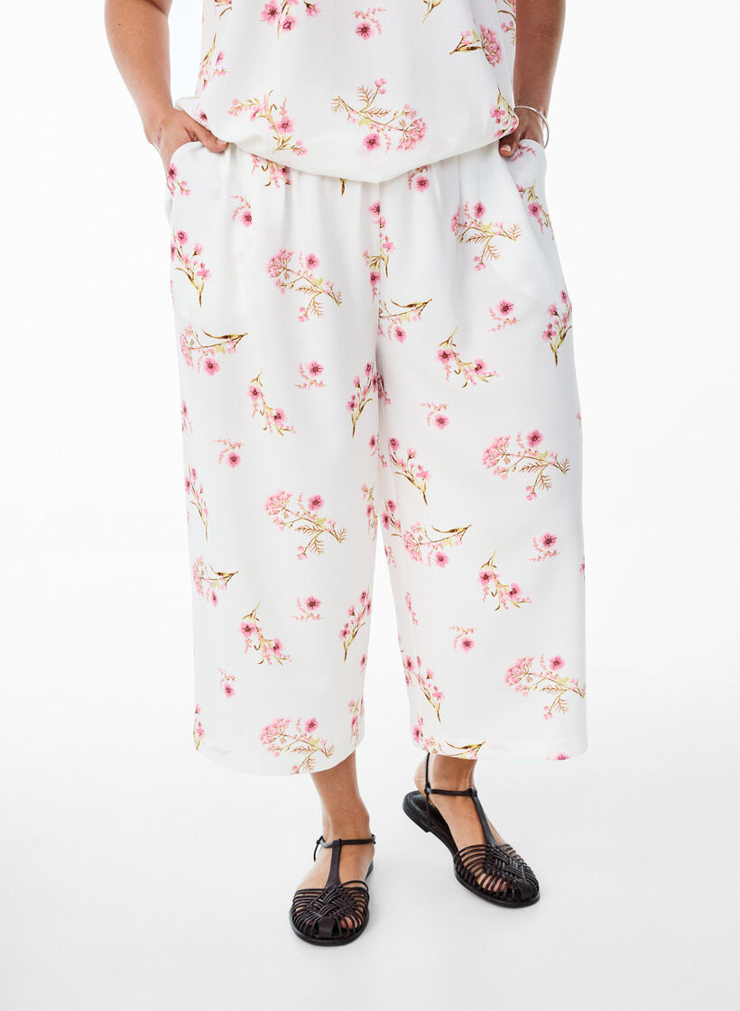 Pantalon ample avec imprim&eacute;, Blanc, Model image number 2