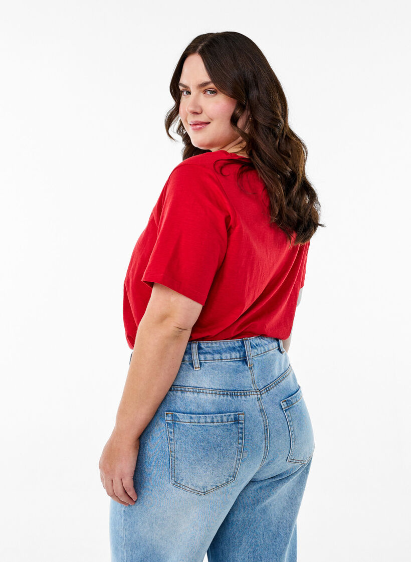 T-shirt basique &agrave; manches courtes avec col en V, Rouge, Model image number 2
